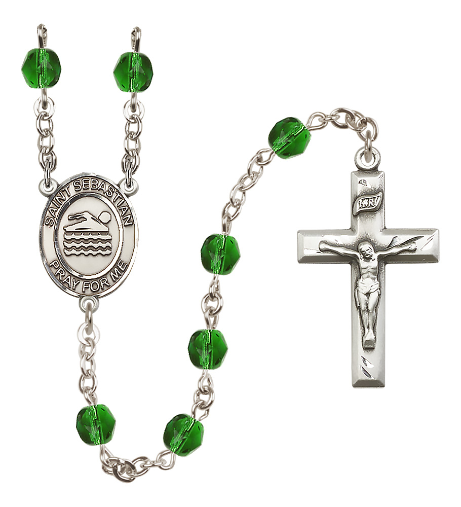 Saint Sebastian/Swimming R6000-8167 6mm Rosary Emerald